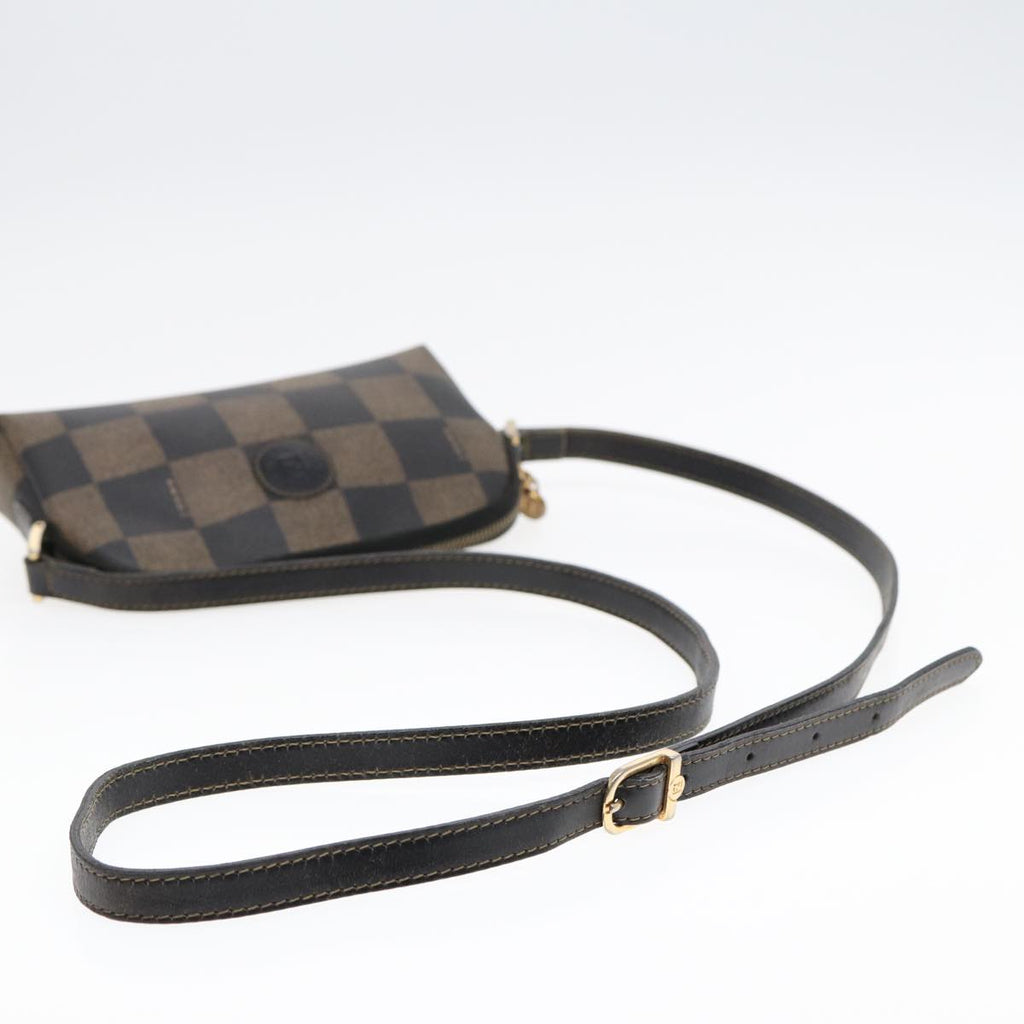 FENDI Pecan Canvas Shoulder Bag Brown Black gold yk14567