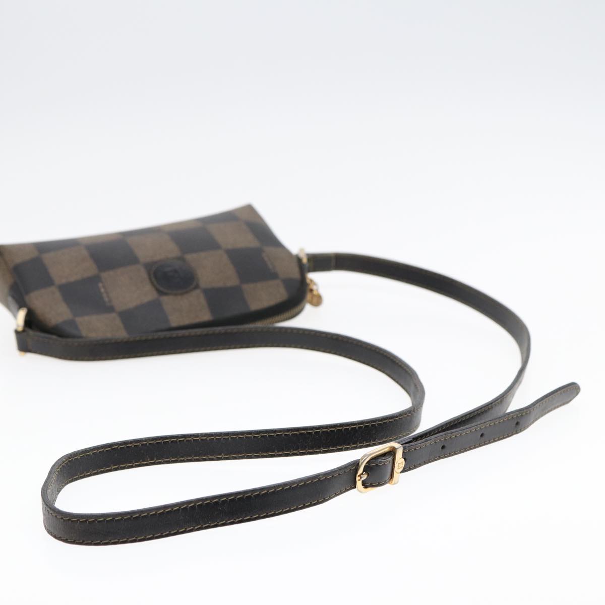 FENDI Pecan Canvas Shoulder Bag Brown Black gold yk14567