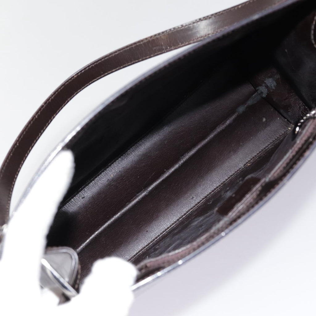 GUCCI Shoulder Bag Patent leather Brown Silver 001 1013 3037 yk14572
