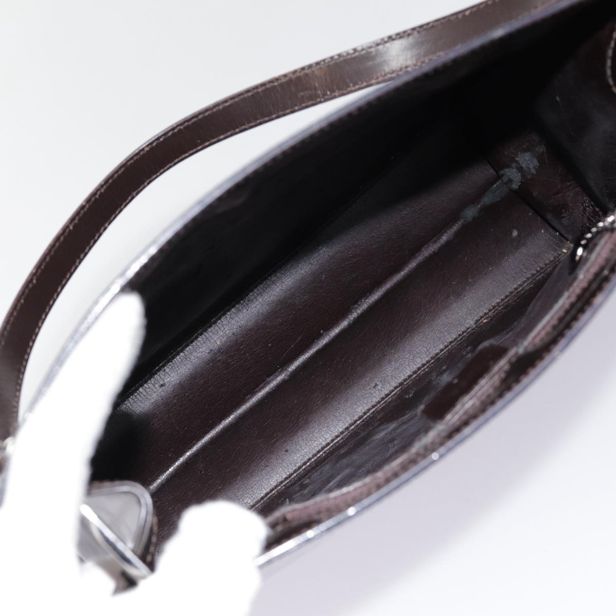 GUCCI Shoulder Bag Patent leather Brown Silver 001 1013 3037 yk14572