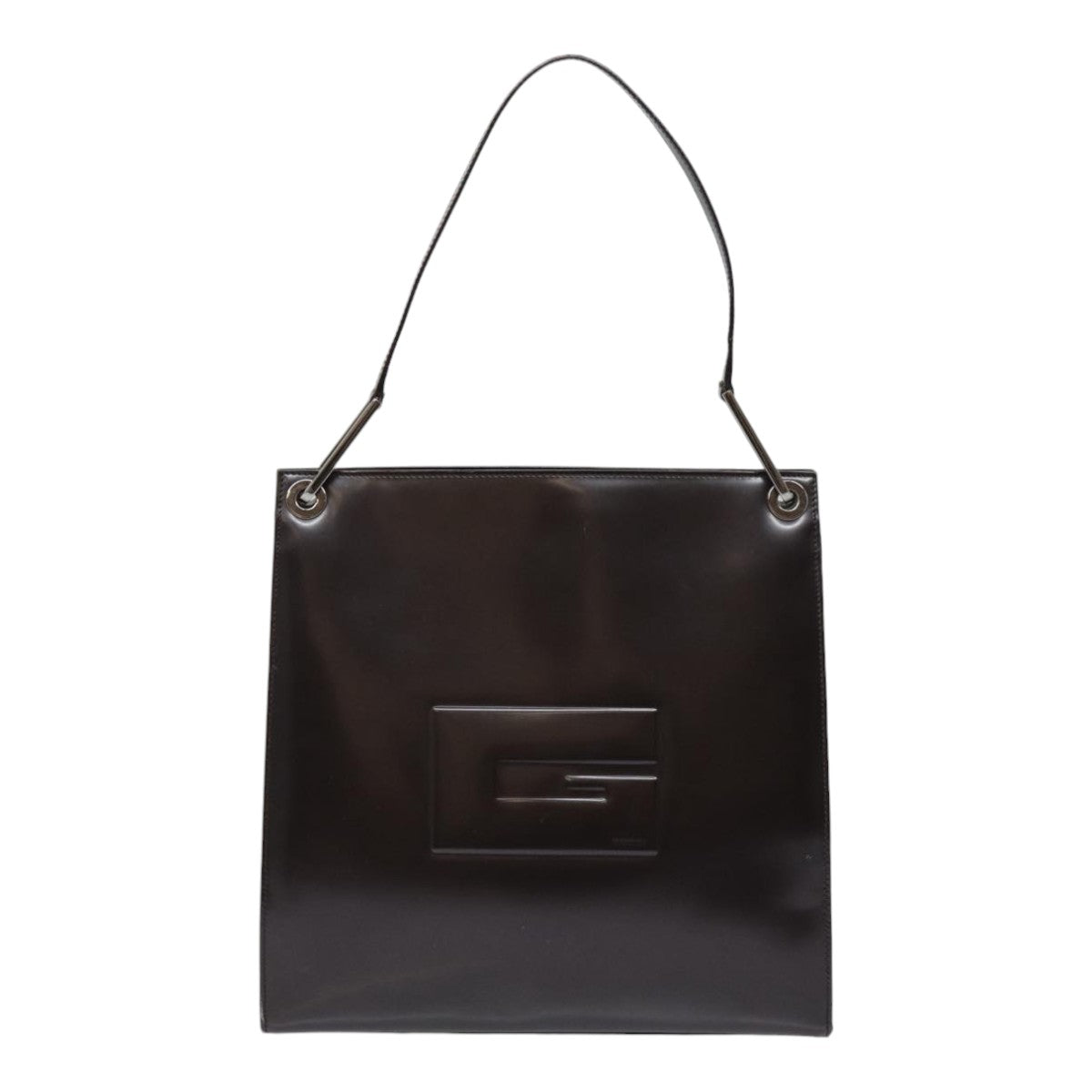 GUCCI Shoulder Bag Patent leather Brown Silver 001 1013 3037 yk14572