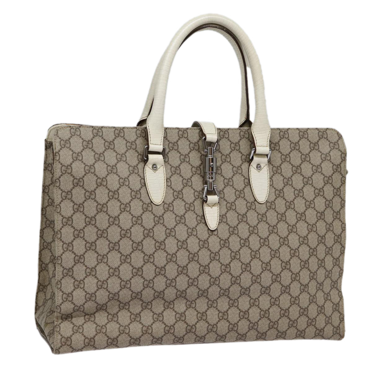 GUCCI GG Supreme Jackie Hand Bag PVC Leather Beige Silver 152610 yk14575