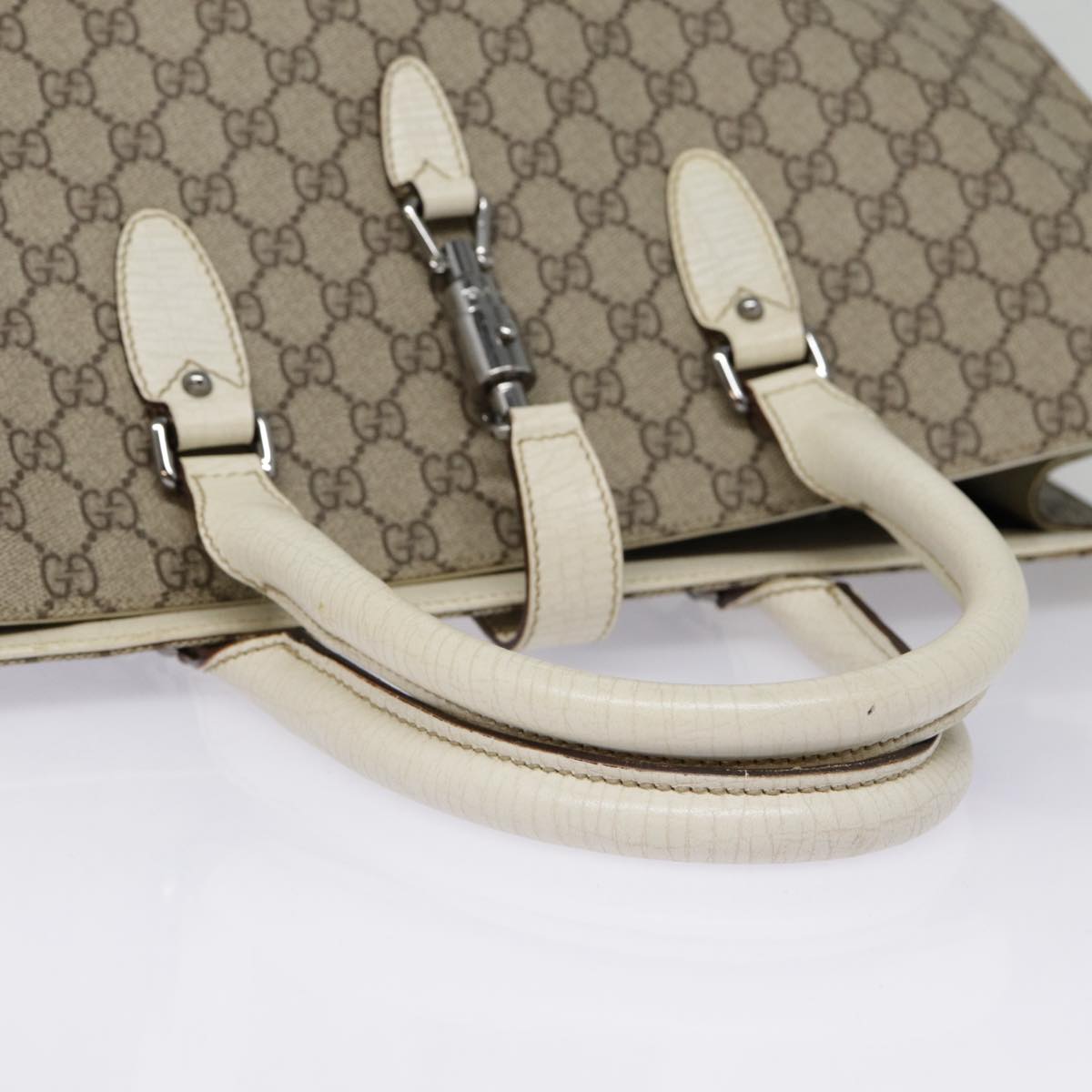 GUCCI GG Supreme Jackie Hand Bag PVC Leather Beige Silver 152610 yk14575