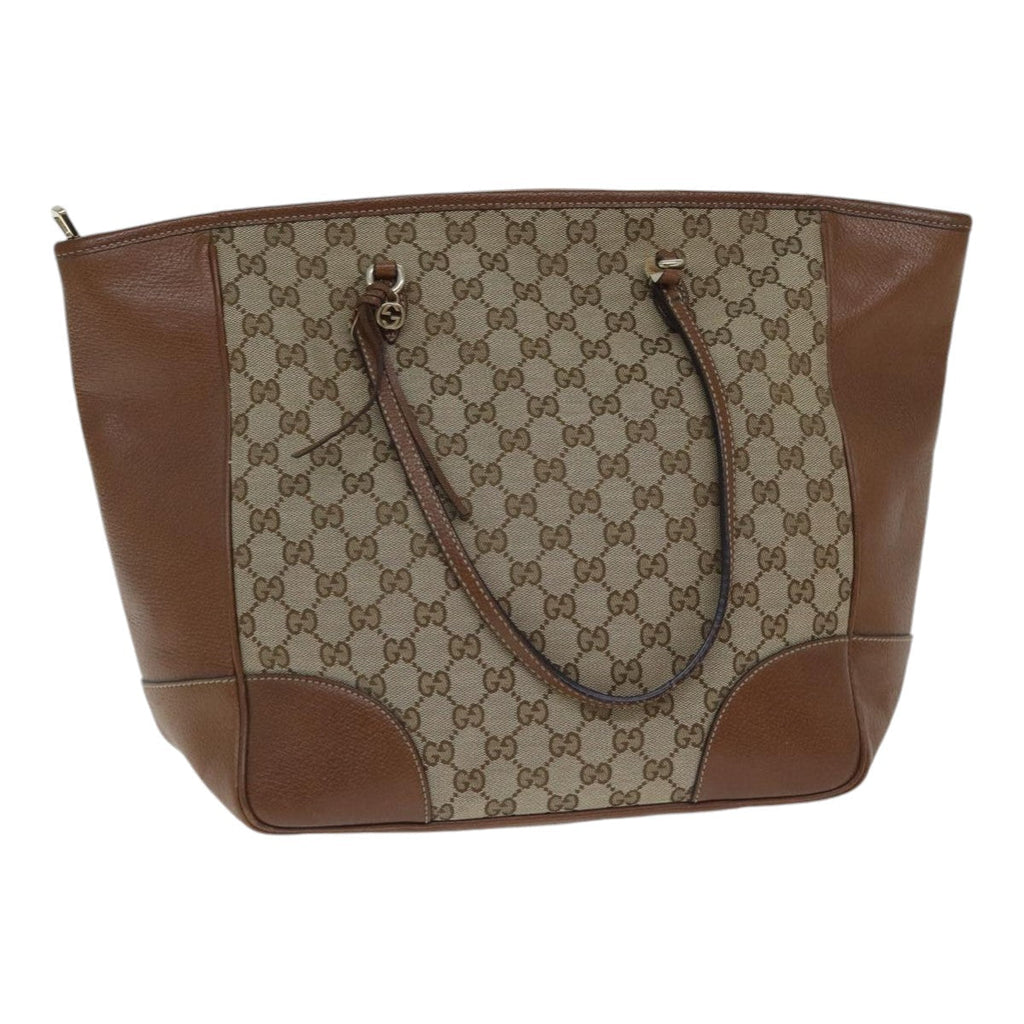 GUCCI GG Canvas Tote Bag Leather Beige Brown gold 323671 yk14577
