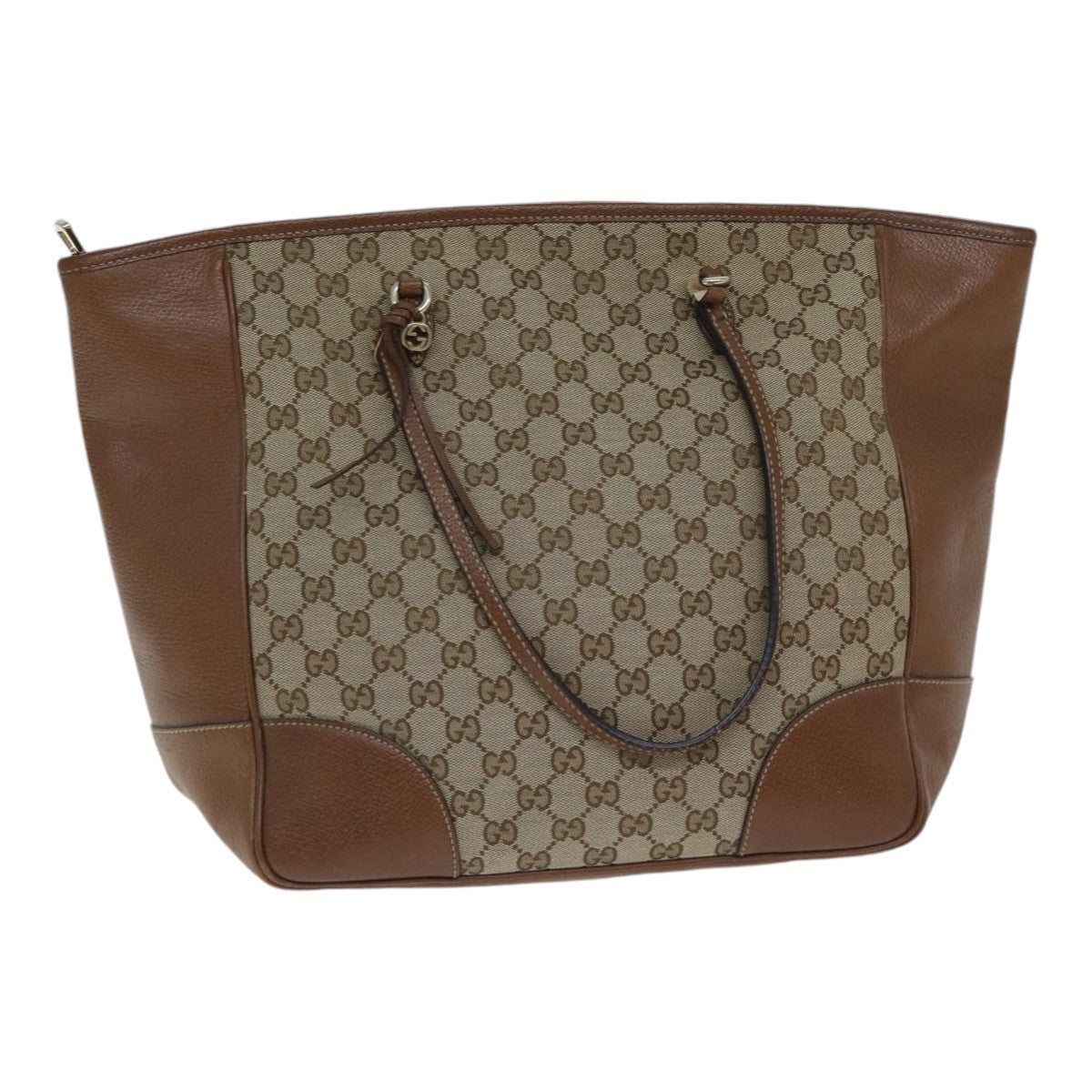 GUCCI GG Canvas Tote Bag Leather Beige Brown gold 323671 yk14577