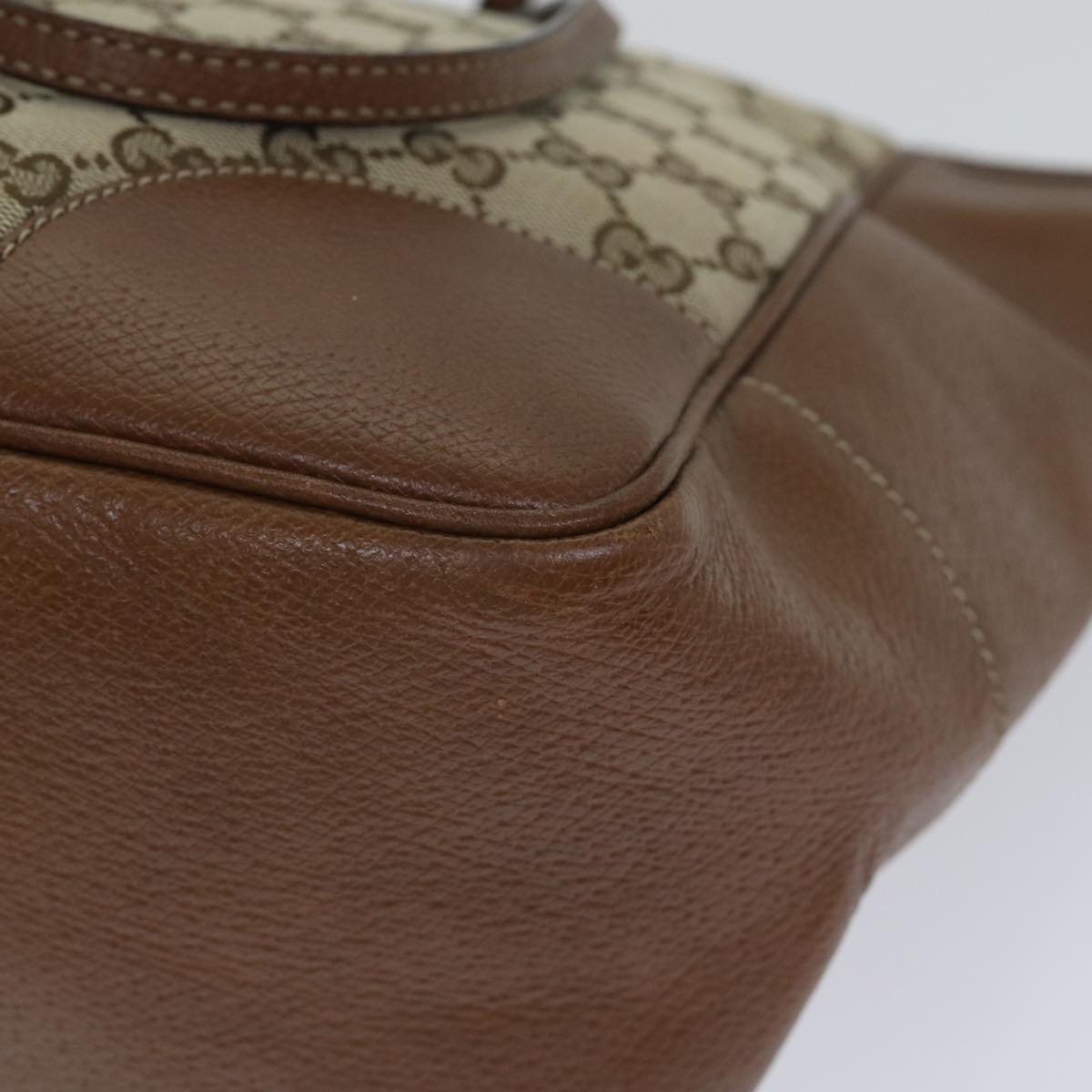 GUCCI GG Canvas Tote Bag Leather Beige Brown gold 323671 yk14577