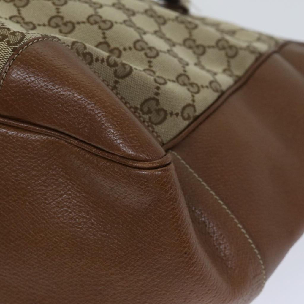 GUCCI GG Canvas Tote Bag Leather Beige Brown gold 323671 yk14577
