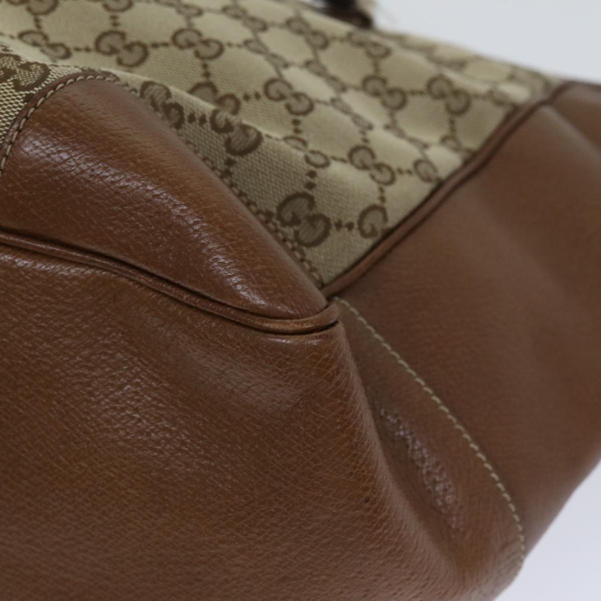 GUCCI GG Canvas Tote Bag Leather Beige Brown gold 323671 yk14577