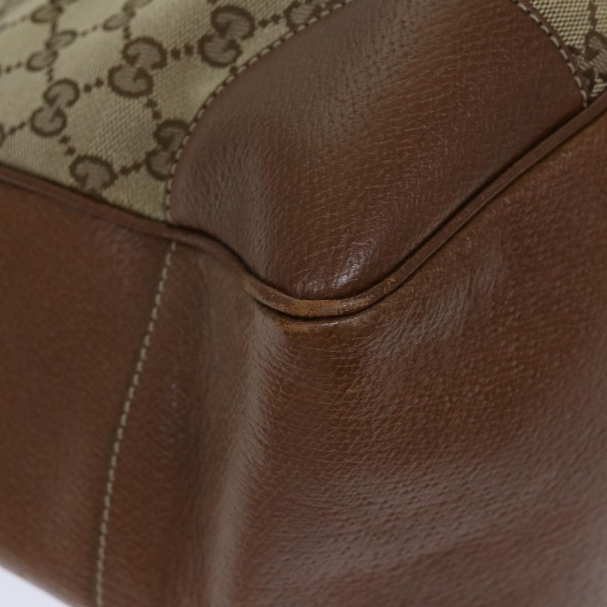 GUCCI GG Canvas Tote Bag Leather Beige Brown gold 323671 yk14577
