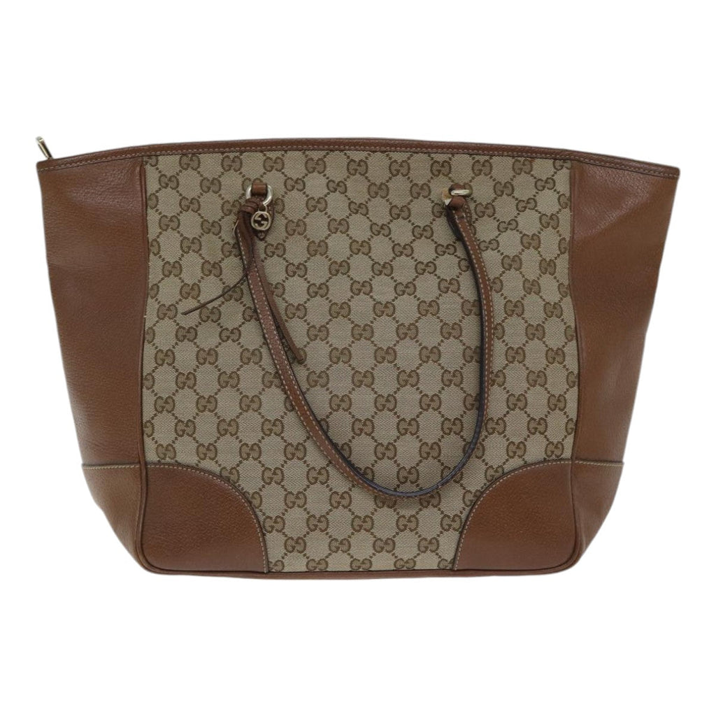 GUCCI GG Canvas Tote Bag Leather Beige Brown gold 323671 yk14577