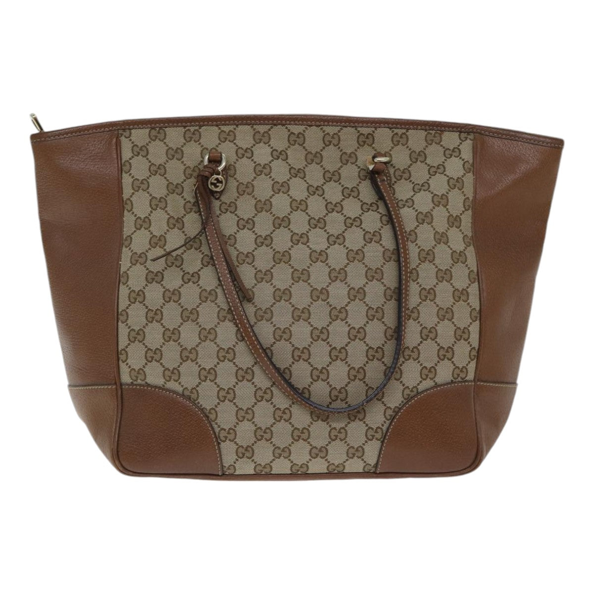 GUCCI GG Canvas Tote Bag Leather Beige Brown gold 323671 yk14577