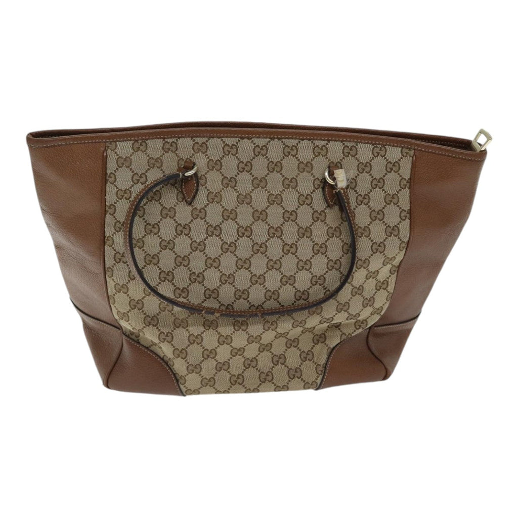 GUCCI GG Canvas Tote Bag Leather Beige Brown gold 323671 yk14577