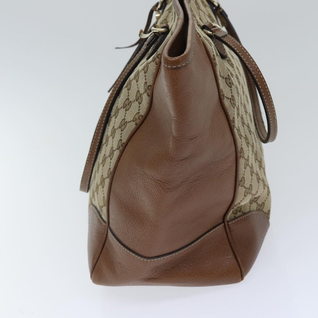 GUCCI GG Canvas Tote Bag Leather Beige Brown gold 323671 yk14577
