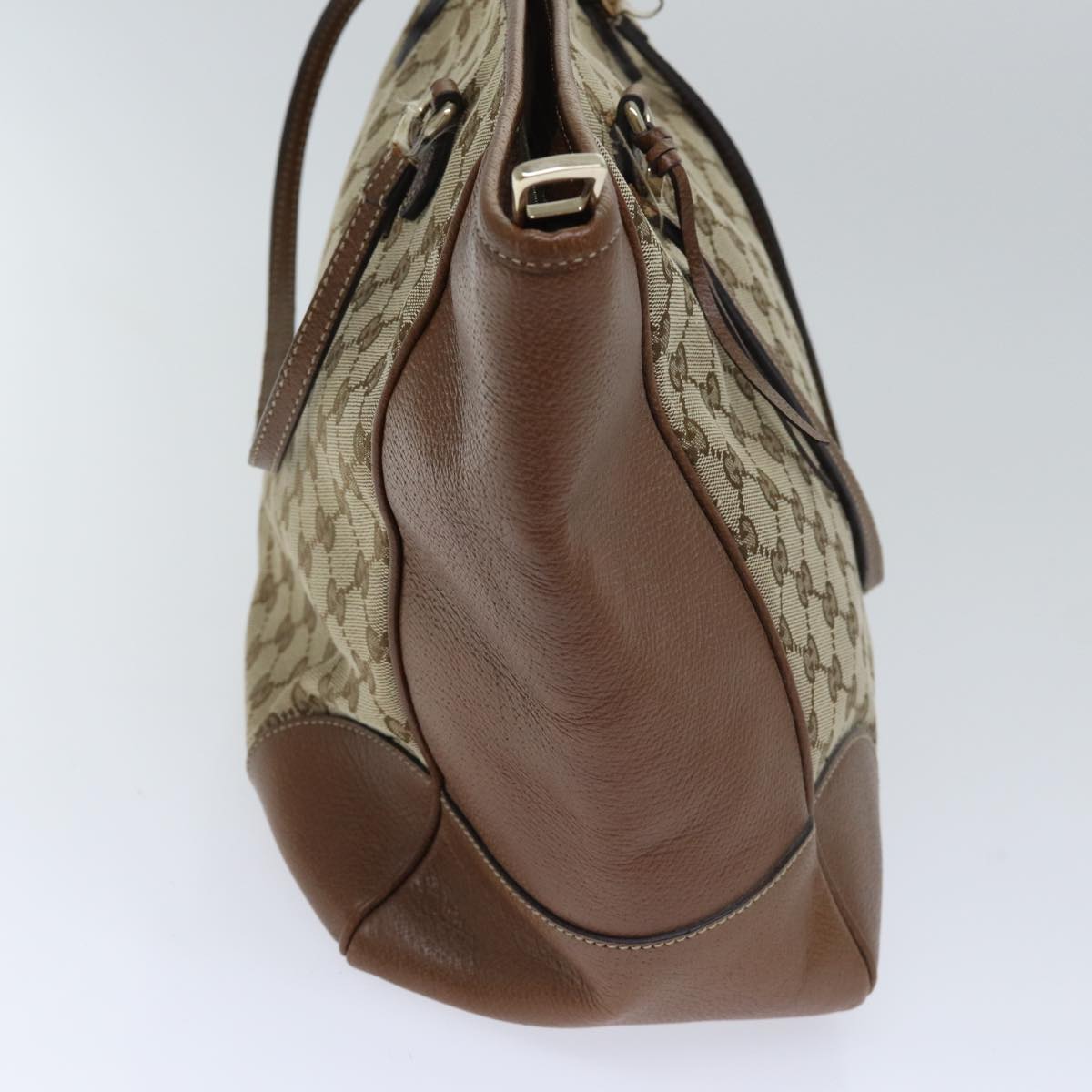 GUCCI GG Canvas Tote Bag Leather Beige Brown gold 323671 yk14577