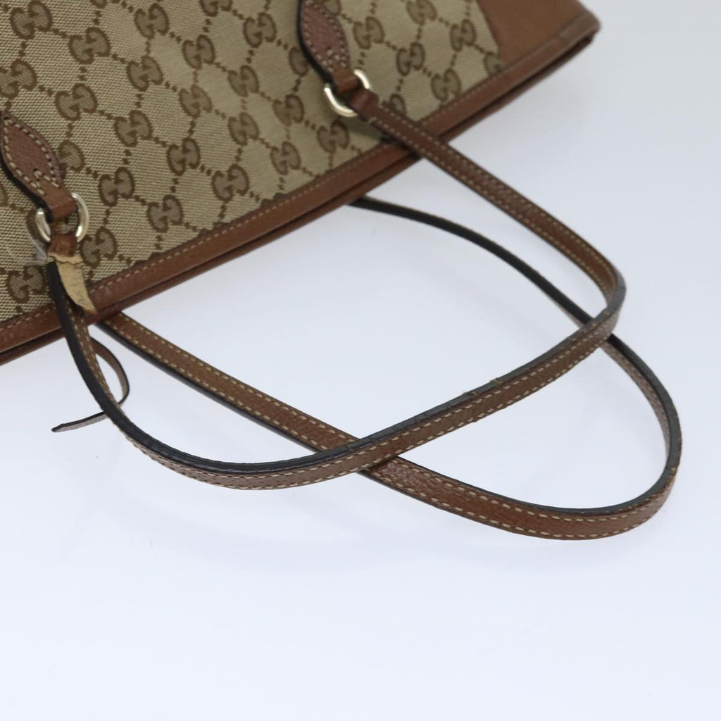 GUCCI GG Canvas Tote Bag Leather Beige Brown gold 323671 yk14577