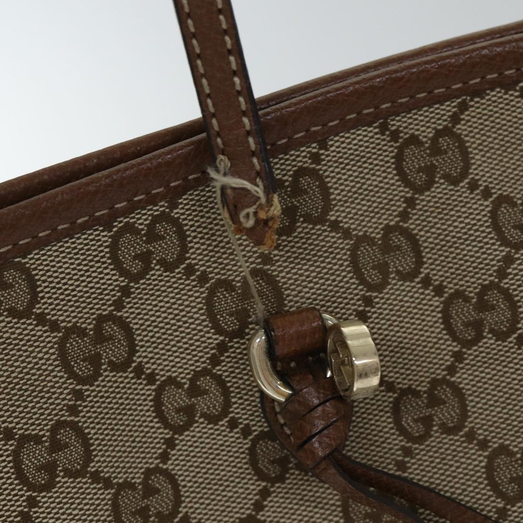 GUCCI GG Canvas Tote Bag Leather Beige Brown gold 323671 yk14577