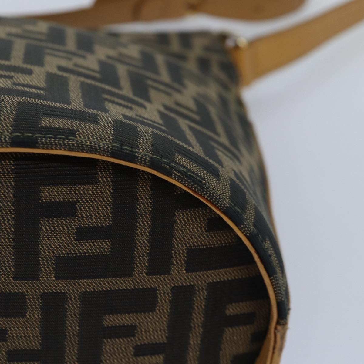 FENDI Zucca Canvas Shoulder Bag Gold Black Brown yk14581