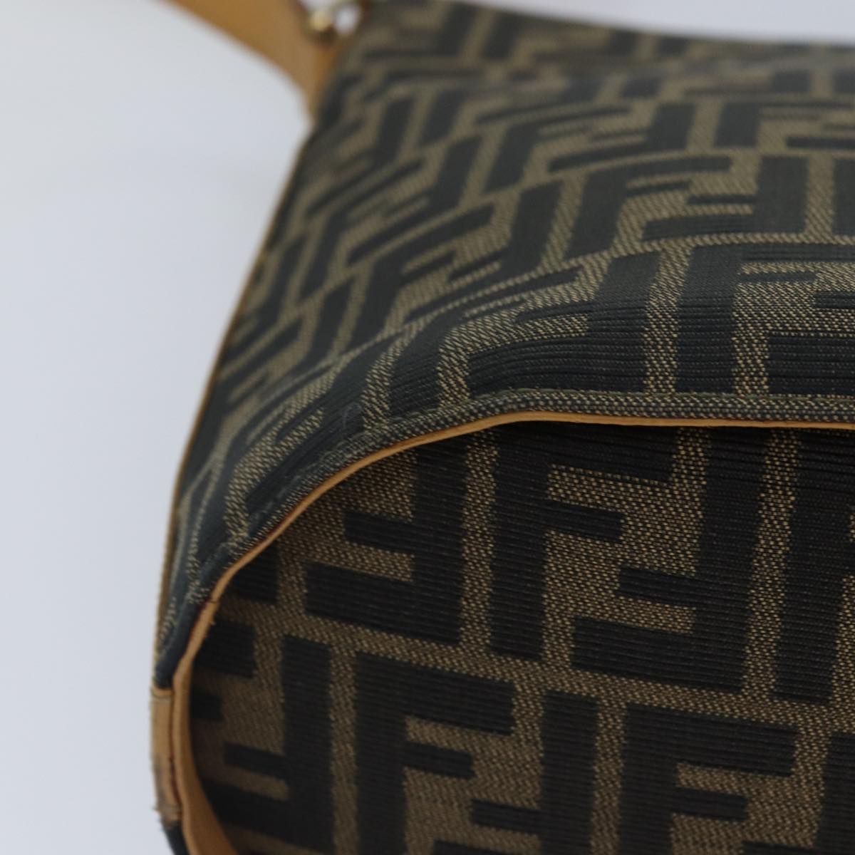 FENDI Zucca Canvas Shoulder Bag Gold Black Brown yk14581