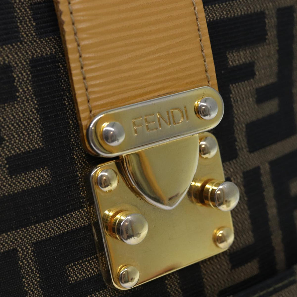 FENDI Zucca Canvas Shoulder Bag Gold Black Brown yk14581