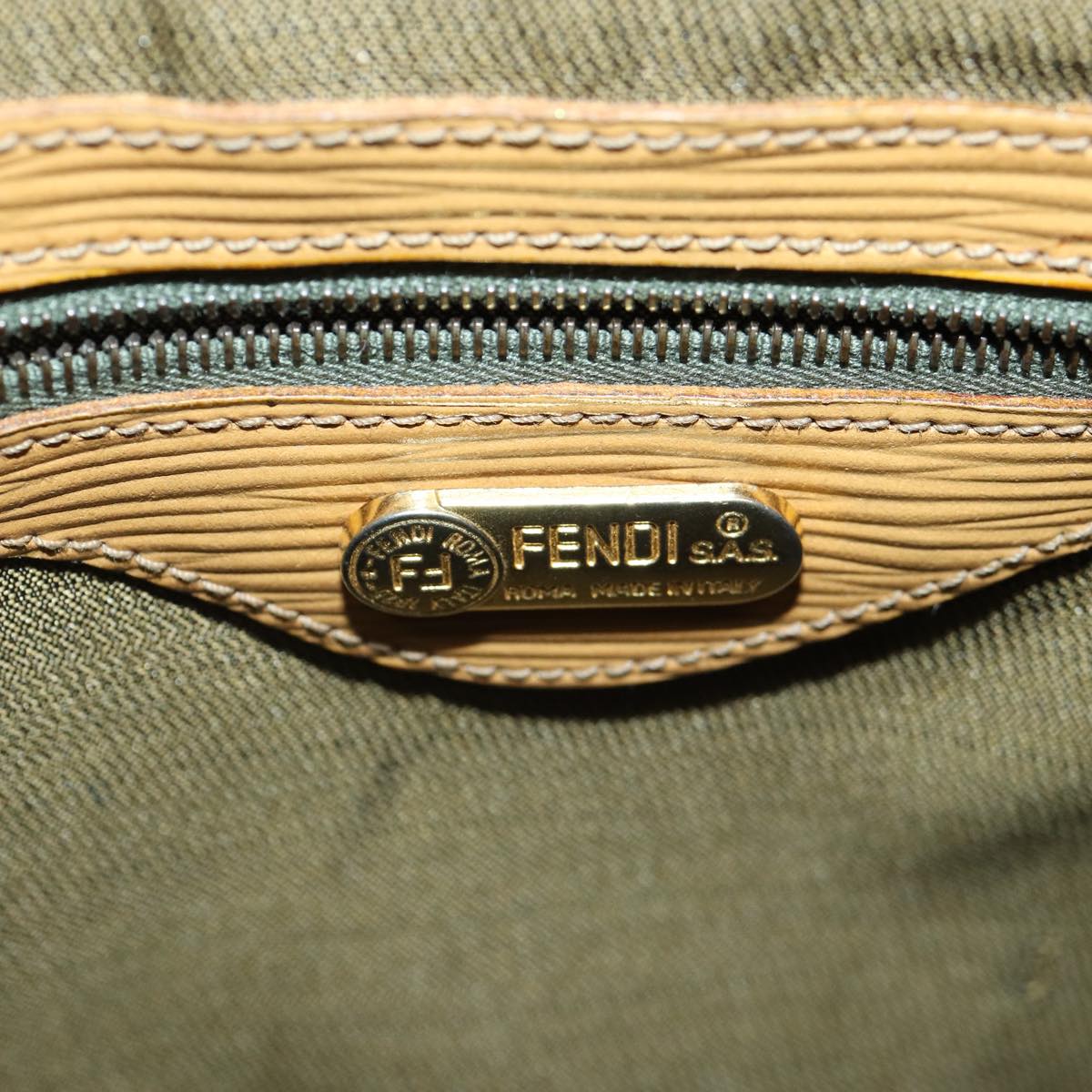 FENDI Zucca Canvas Shoulder Bag Gold Black Brown yk14581