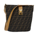 FENDI Zucca Canvas Shoulder Bag Gold Black Brown yk14581