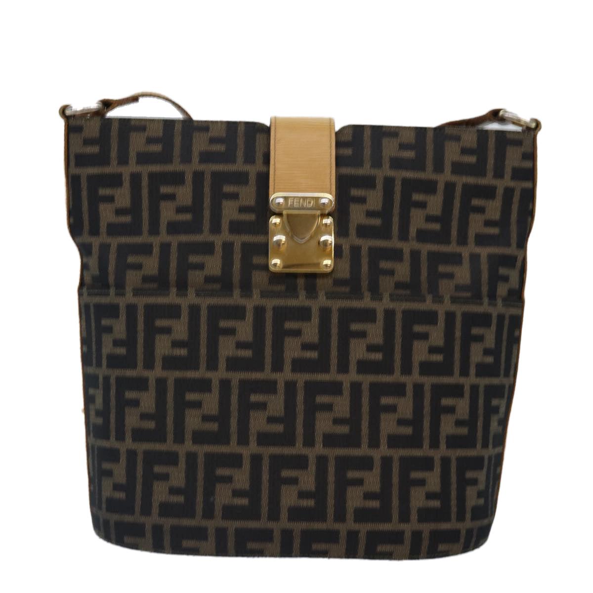 FENDI Zucca Canvas Shoulder Bag Gold Black Brown yk14581