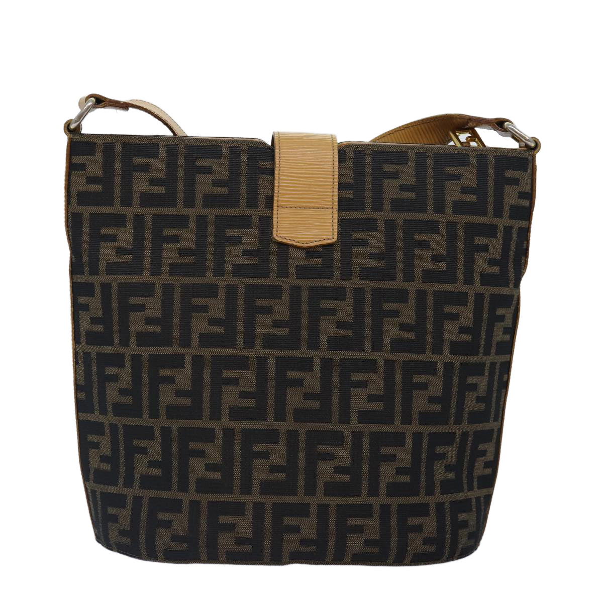 FENDI Zucca Canvas Shoulder Bag Gold Black Brown yk14581