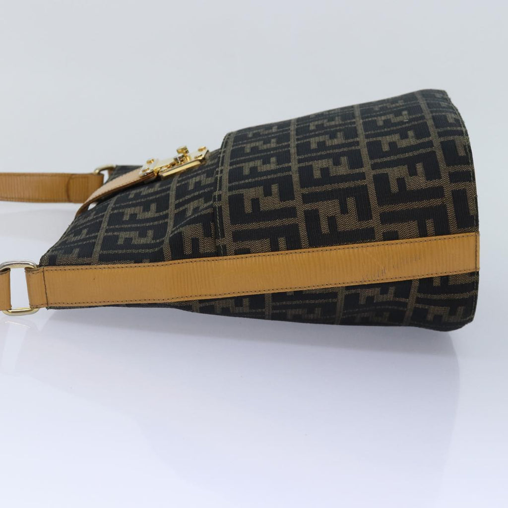 FENDI Zucca Canvas Shoulder Bag Gold Black Brown yk14581