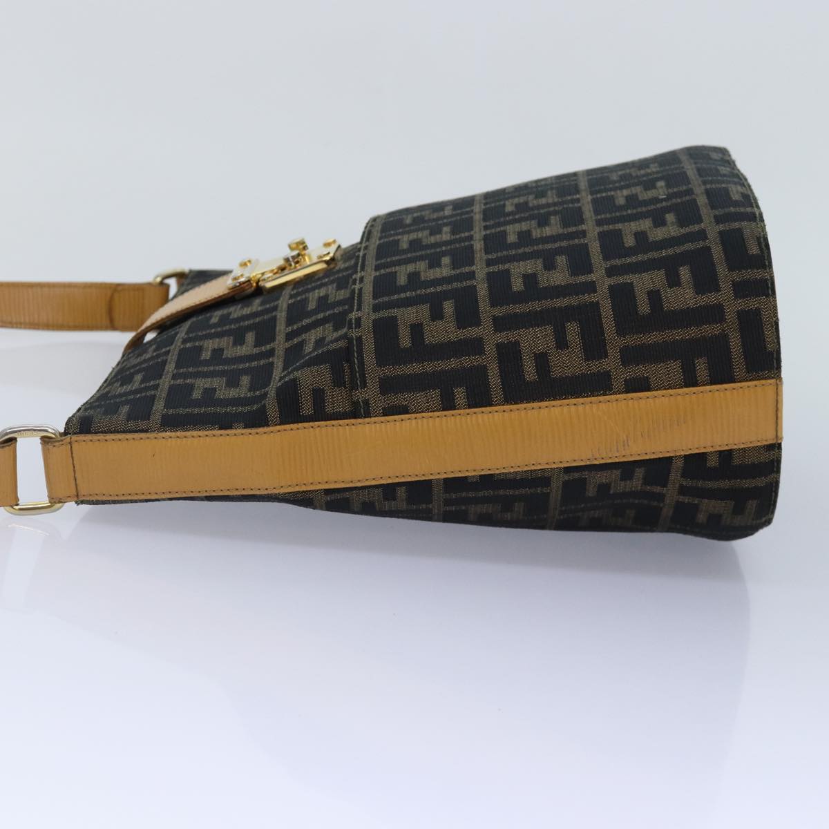 FENDI Zucca Canvas Shoulder Bag Gold Black Brown yk14581