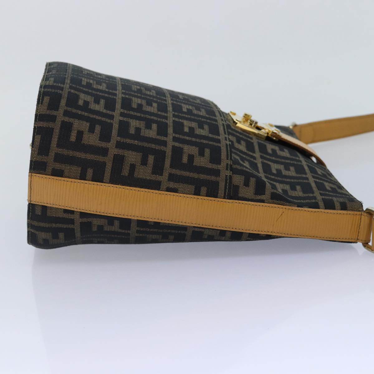 FENDI Zucca Canvas Shoulder Bag Gold Black Brown yk14581