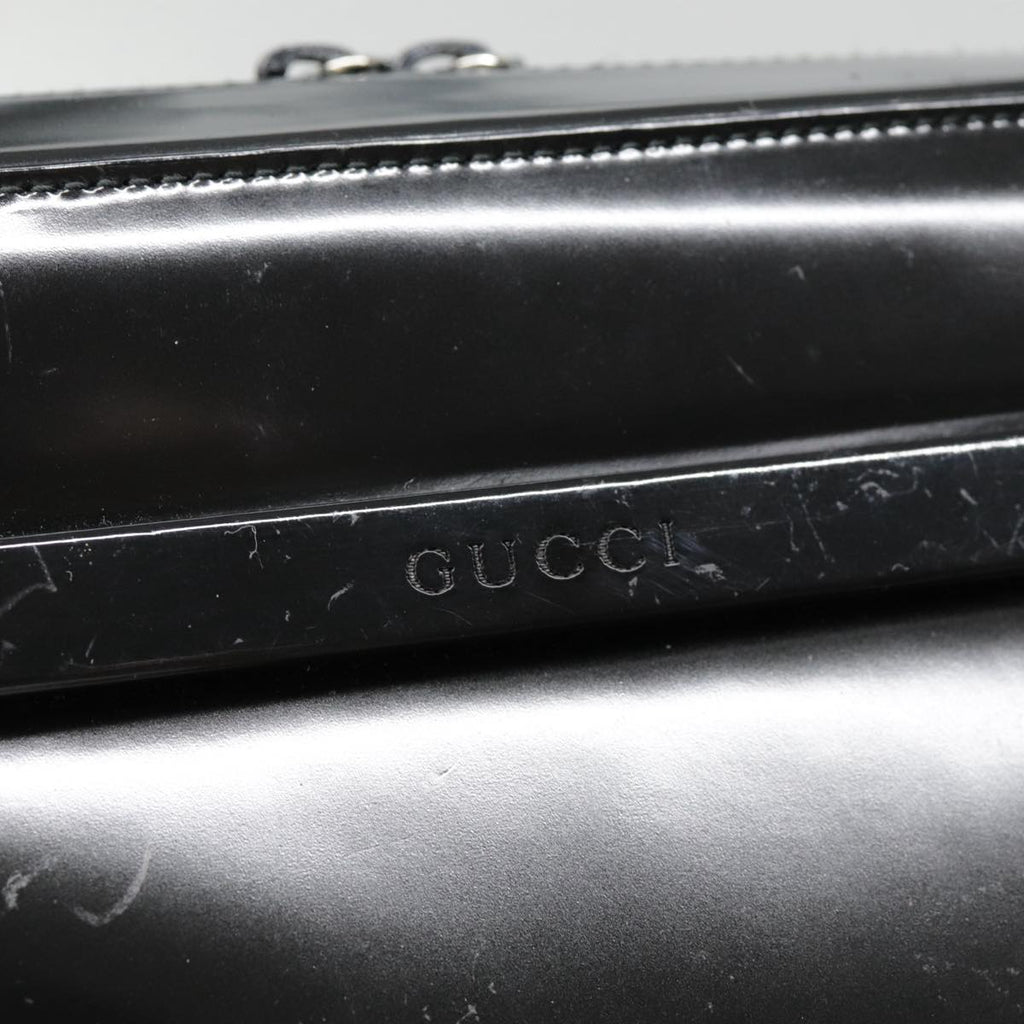 GUCCI Shoulder Bag Patent leather Black Silver yk14586