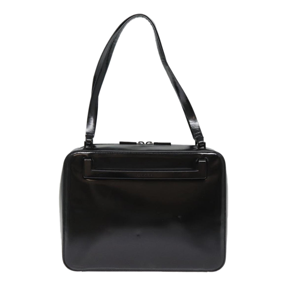 GUCCI Shoulder Bag Patent leather Black Silver yk14586
