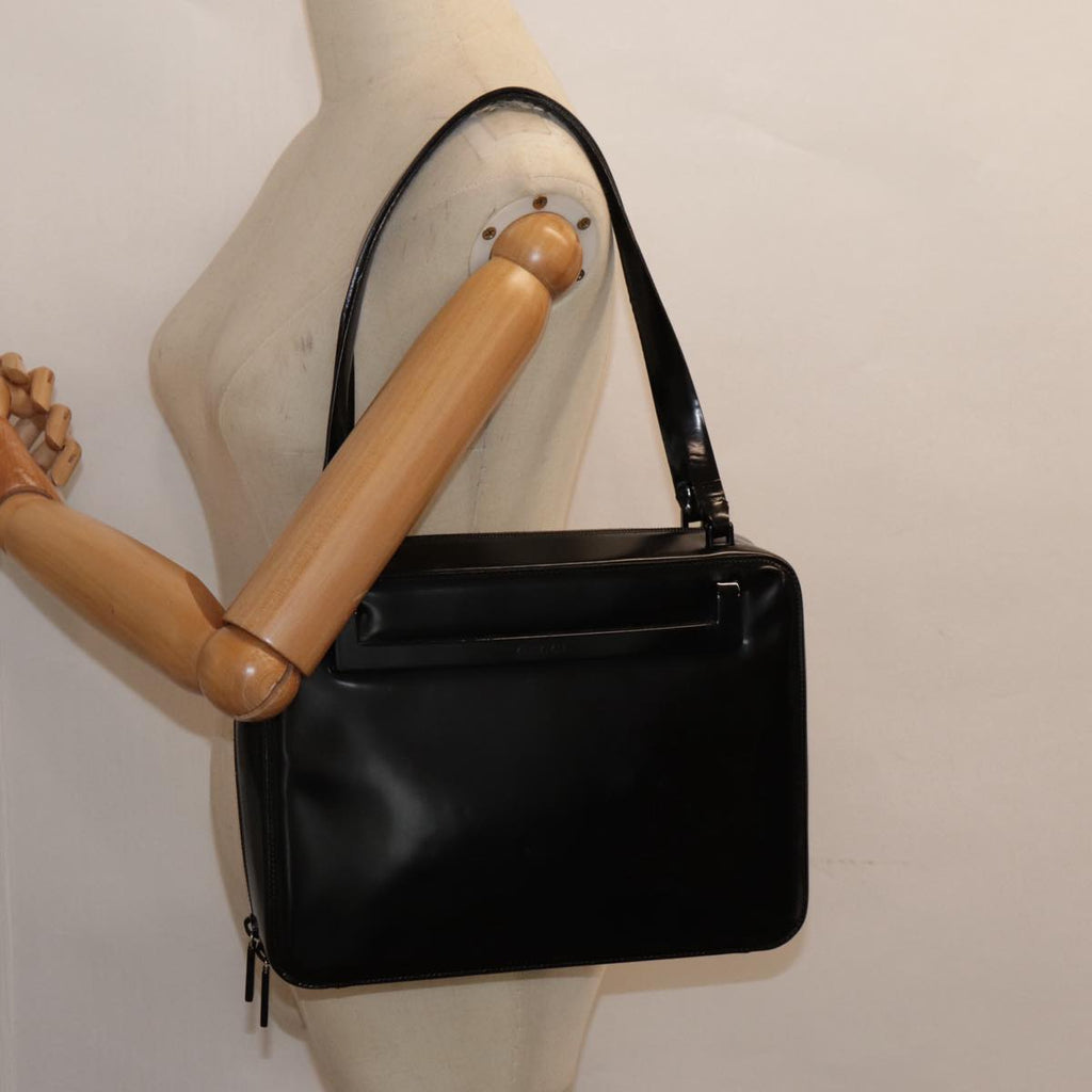 GUCCI Shoulder Bag Patent leather Black Silver yk14586