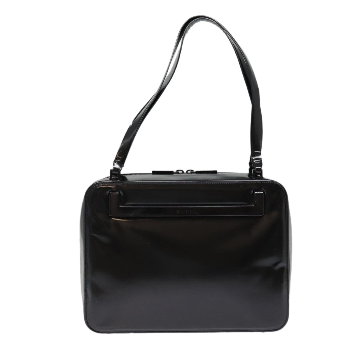 GUCCI Shoulder Bag Patent leather Black Silver yk14586