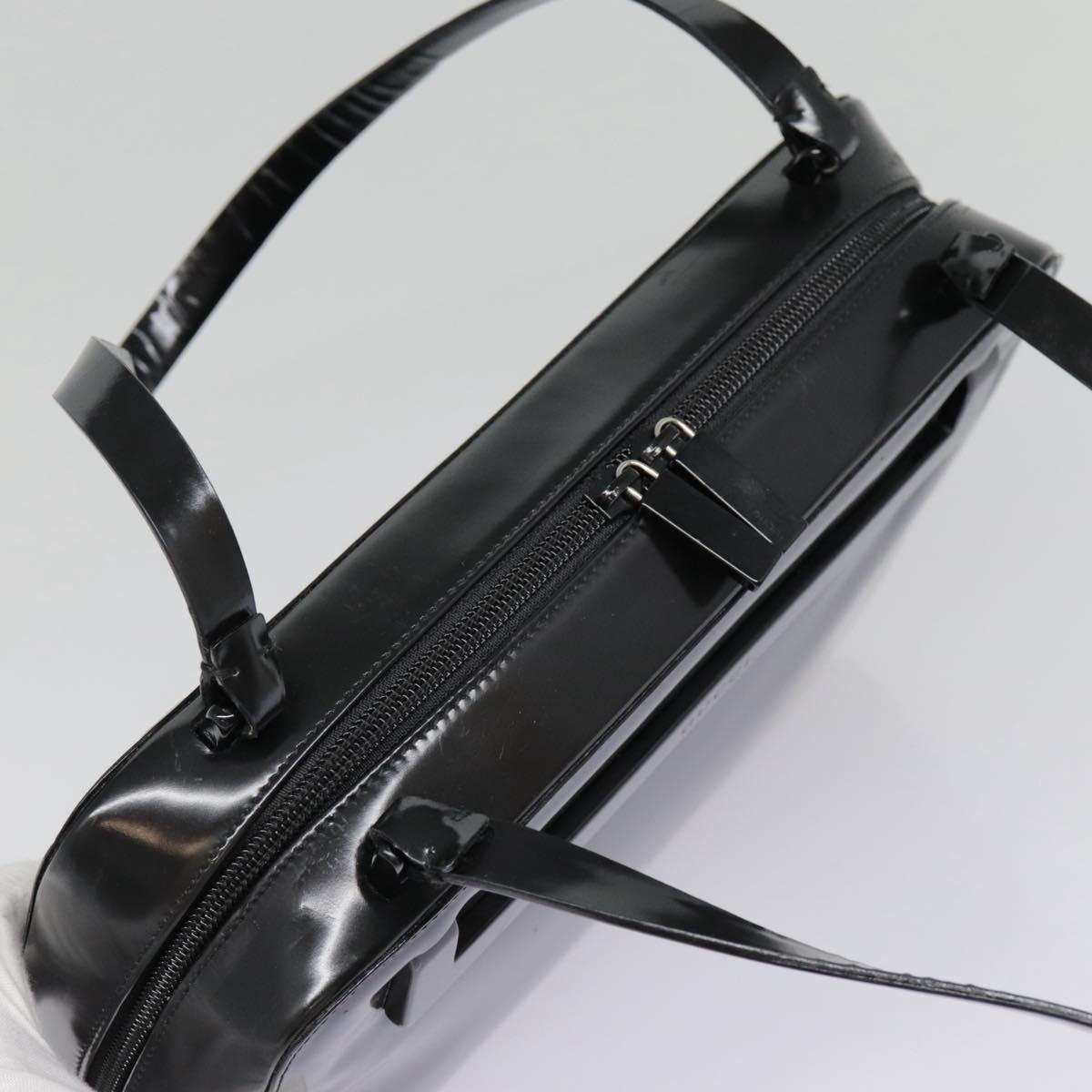 GUCCI Shoulder Bag Patent leather Black Silver yk14586