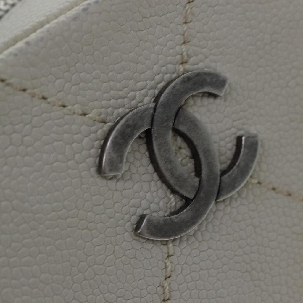 CHANEL Matelasse Chain Shoulder Bag Caviar Skin White Silver CC yk14601