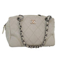 CHANEL Matelasse Chain Shoulder Bag Caviar Skin White Silver CC yk14601