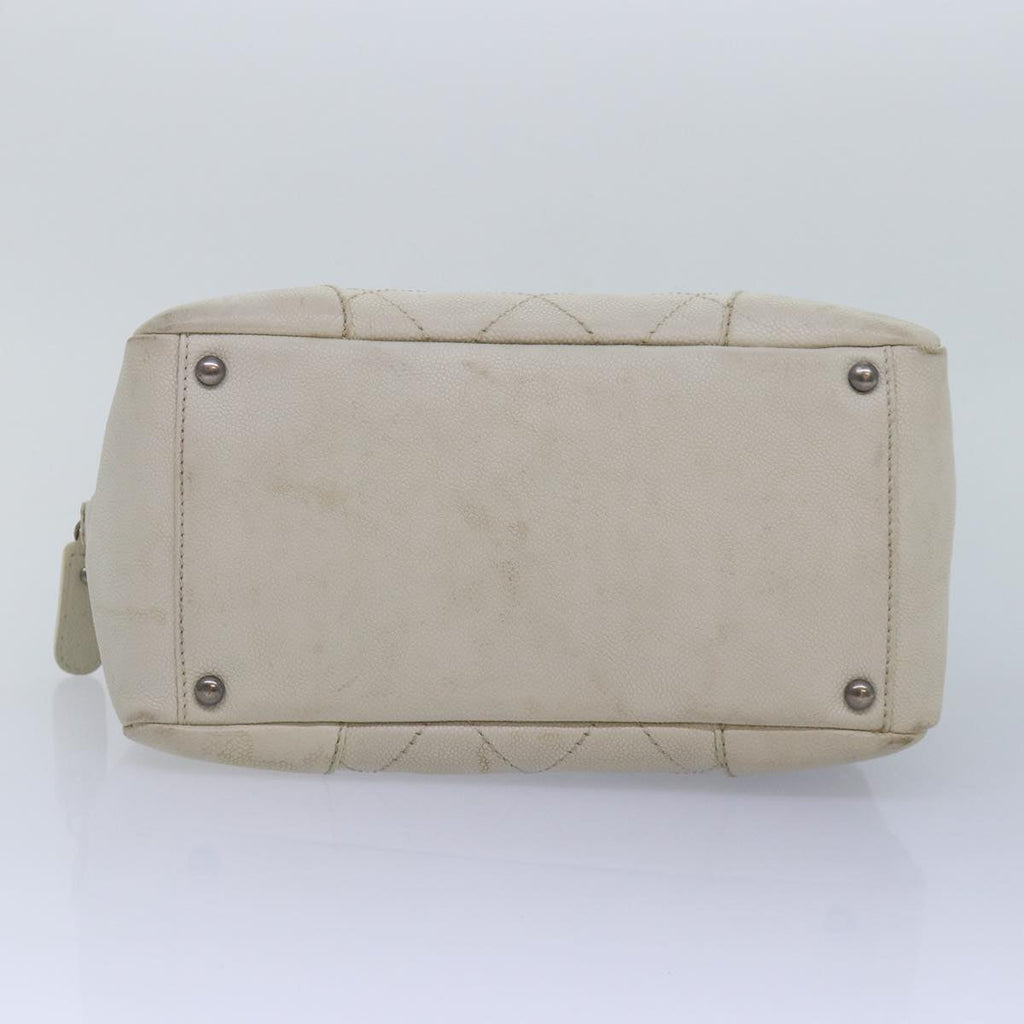 CHANEL Matelasse Chain Shoulder Bag Caviar Skin White Silver CC yk14601