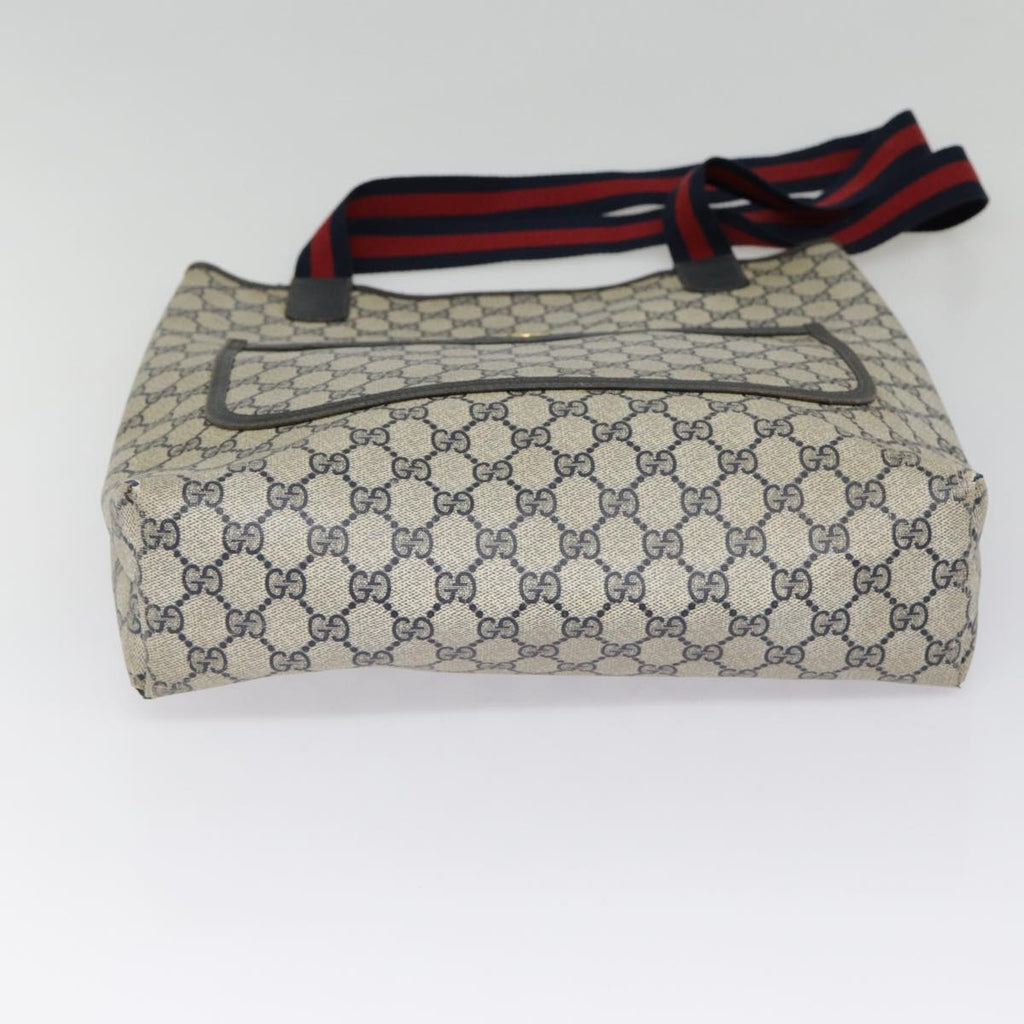GUCCI GG Supreme Sherry Line Tote Bag PVC Leather Navy 40 02 003 yk14602