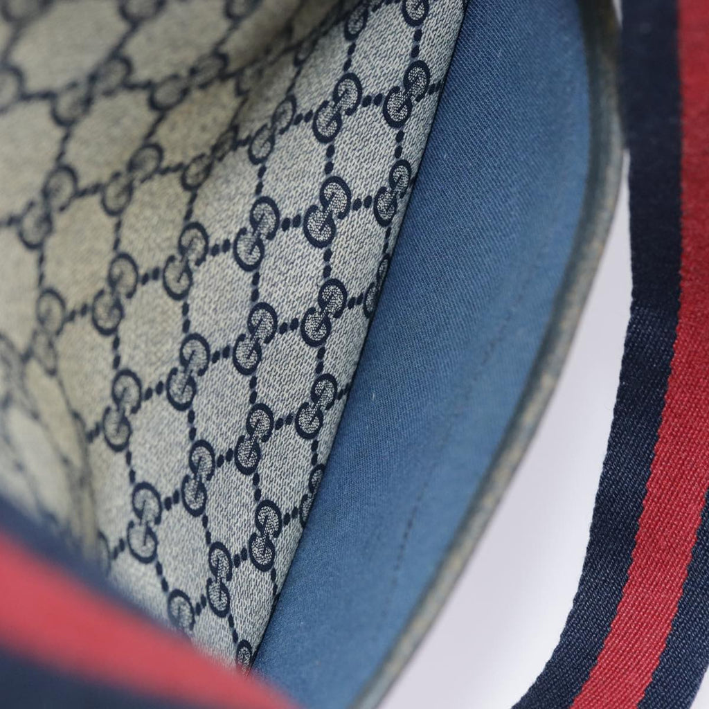 GUCCI GG Supreme Sherry Line Tote Bag PVC Leather Navy 40 02 003 yk14602
