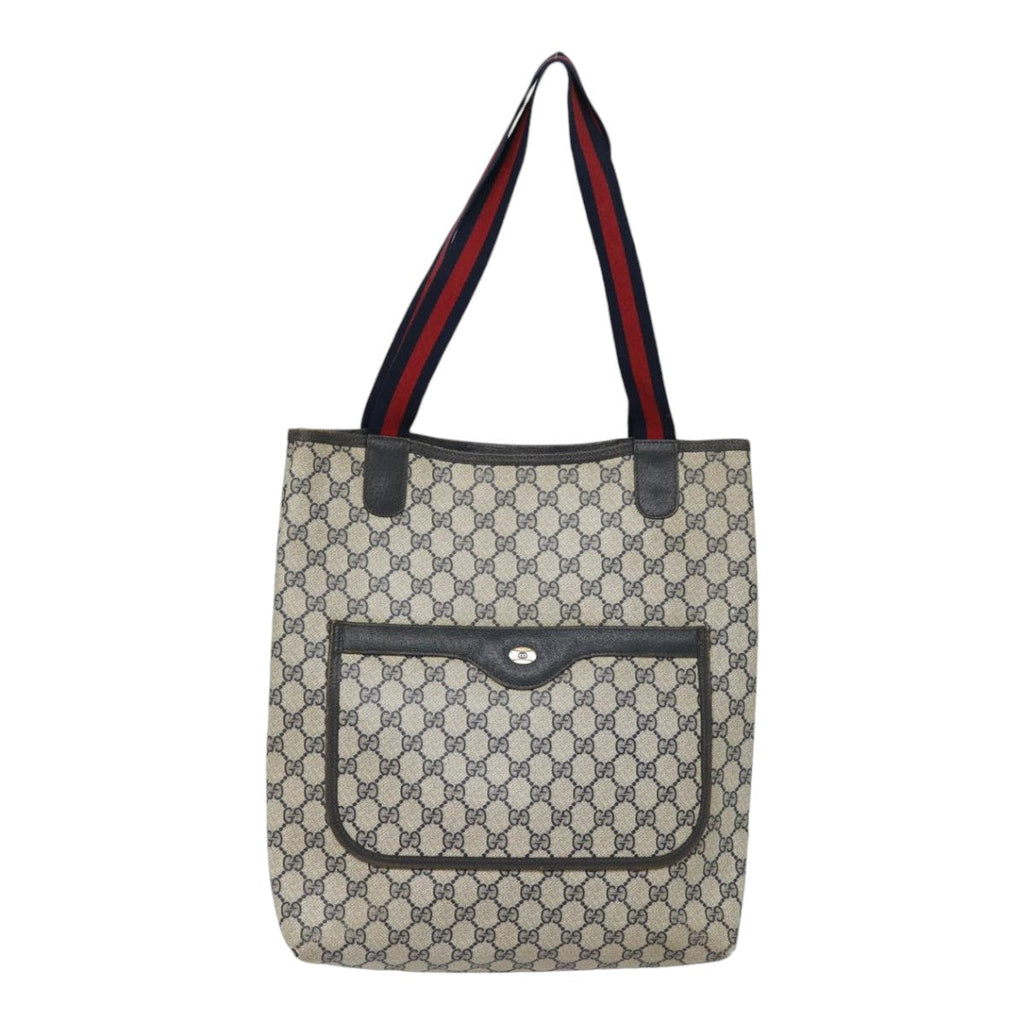 GUCCI GG Supreme Sherry Line Tote Bag PVC Leather Navy 40 02 003 yk14602
