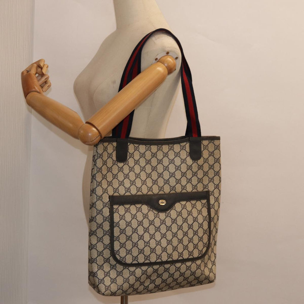 GUCCI GG Supreme Sherry Line Tote Bag PVC Leather Navy 40 02 003 yk14602