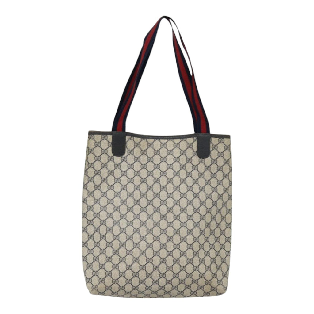 GUCCI GG Supreme Sherry Line Tote Bag PVC Leather Navy 40 02 003 yk14602