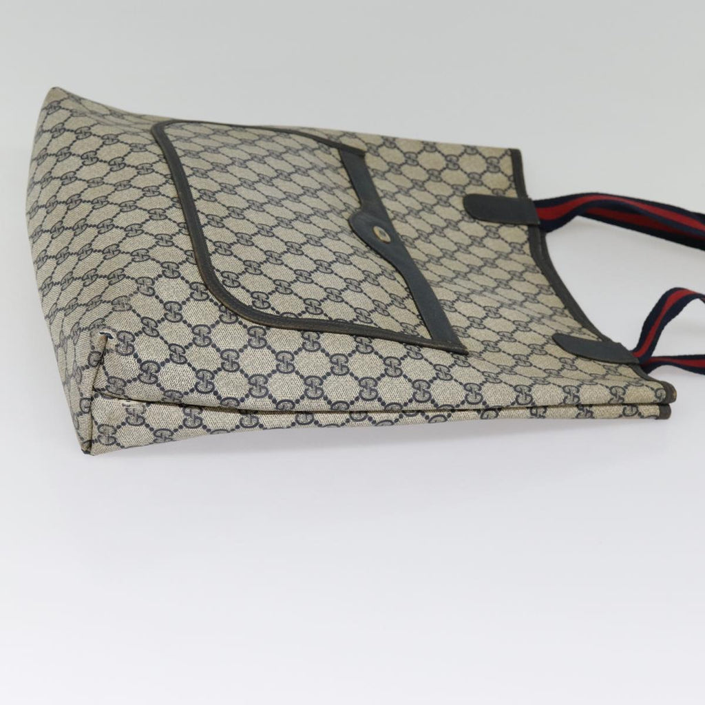 GUCCI GG Supreme Sherry Line Tote Bag PVC Leather Navy 40 02 003 yk14602