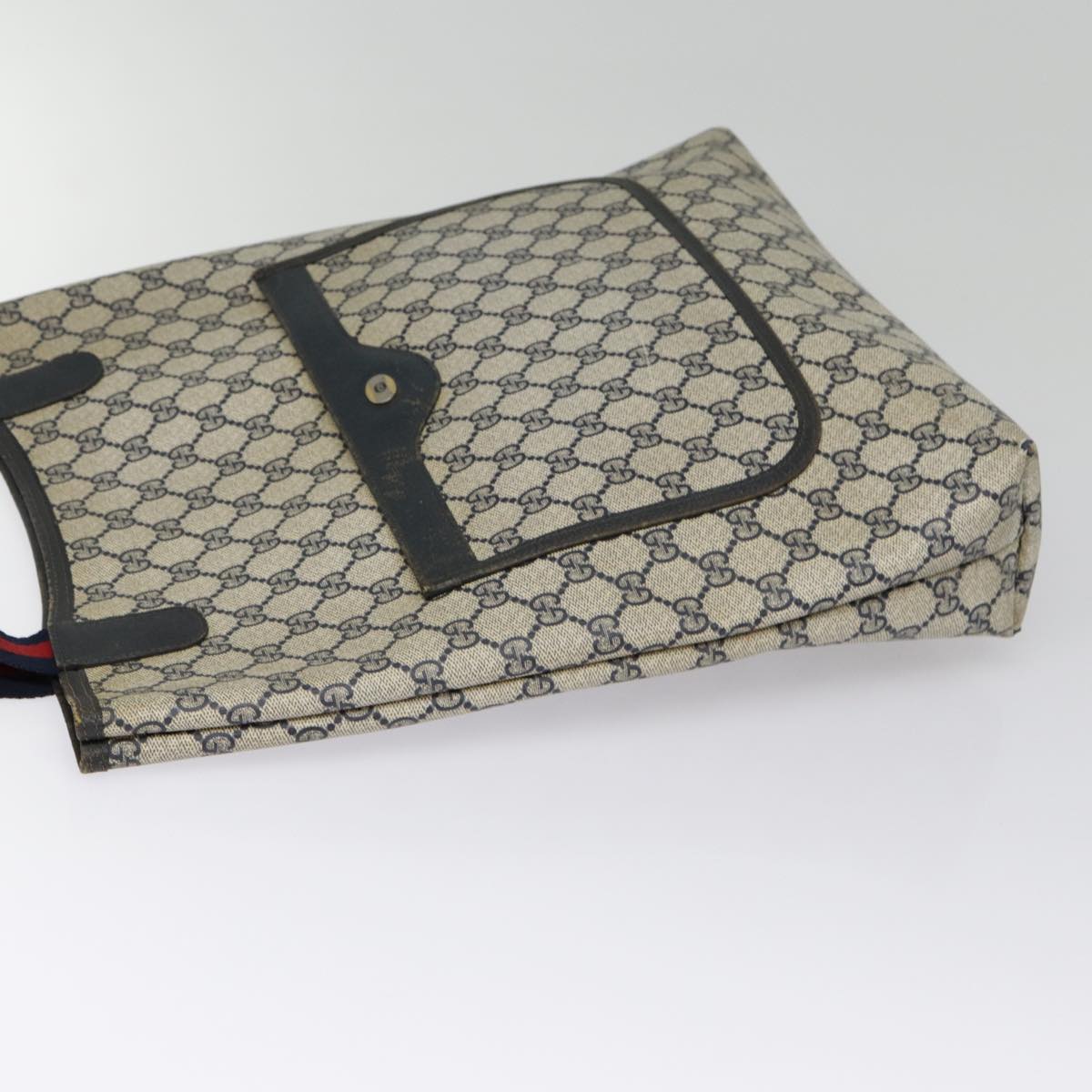 GUCCI GG Supreme Sherry Line Tote Bag PVC Leather Navy 40 02 003 yk14602