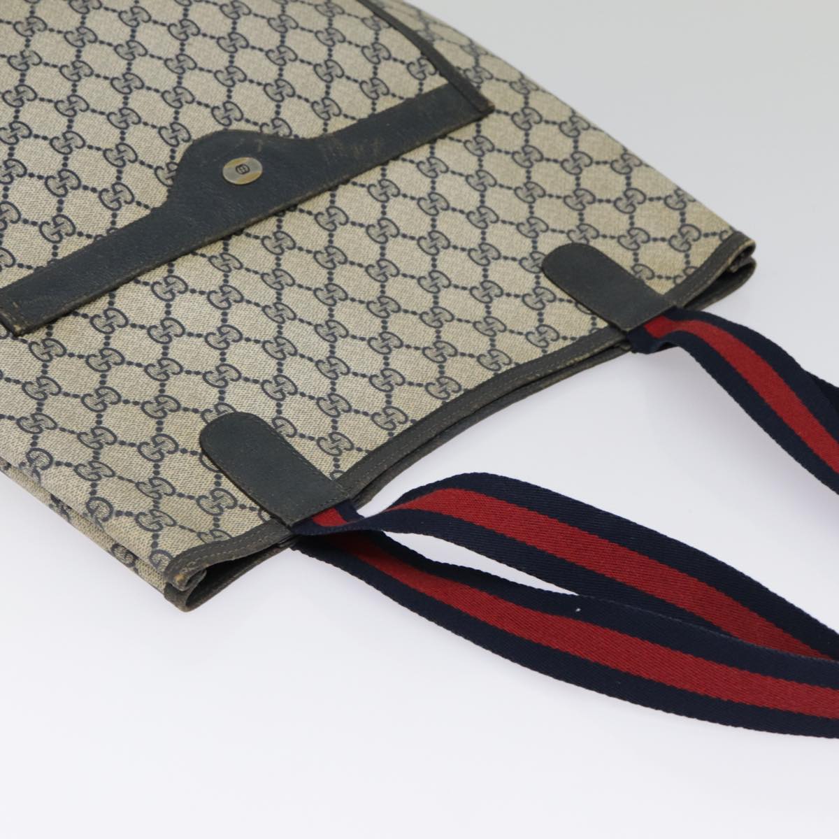 GUCCI GG Supreme Sherry Line Tote Bag PVC Leather Navy 40 02 003 yk14602