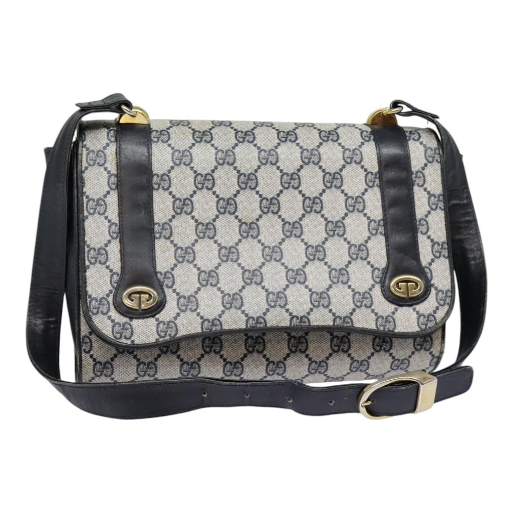 GUCCI GG Supreme Shoulder Bag PVC Navy Gold yk14604