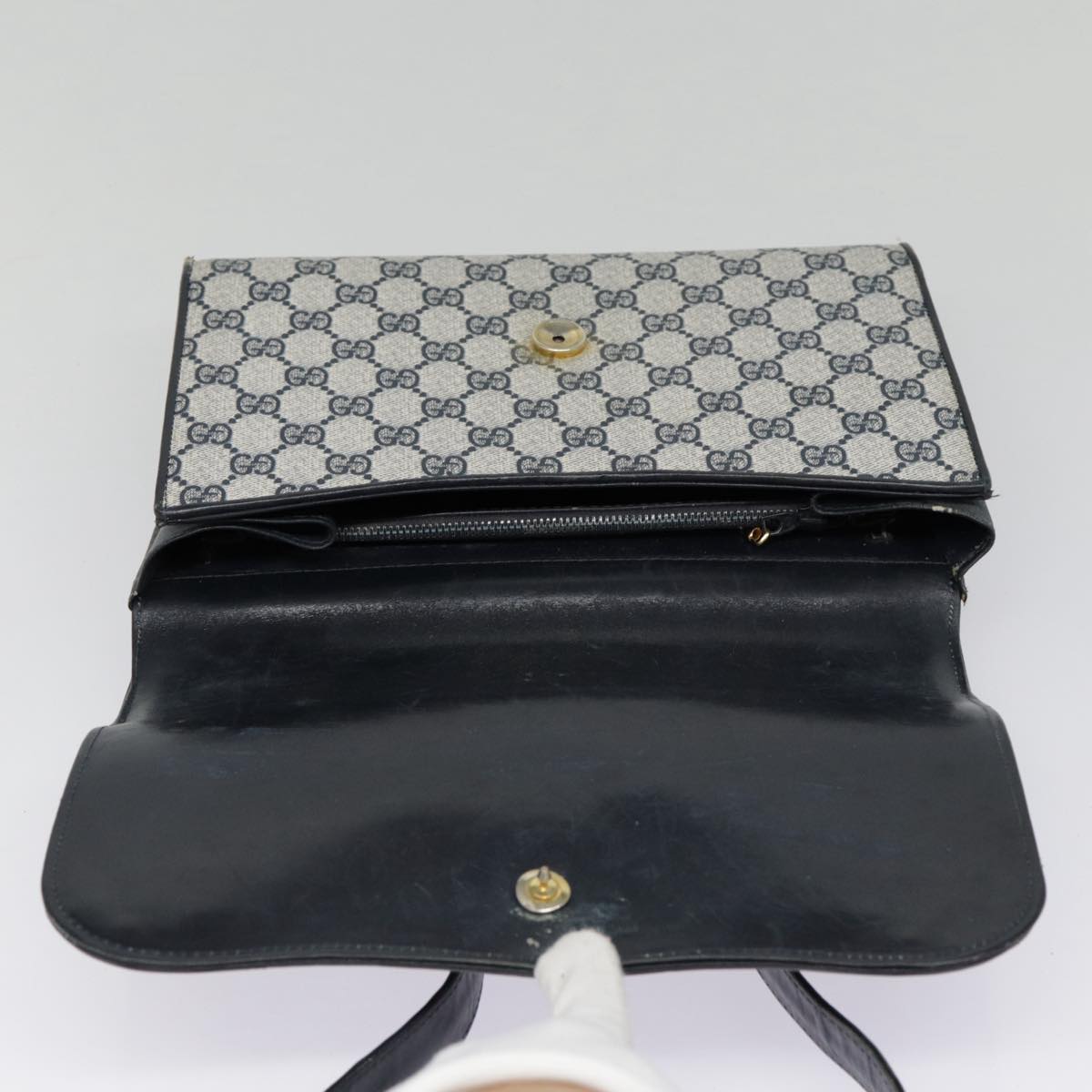 GUCCI GG Supreme Shoulder Bag PVC Navy Gold yk14604