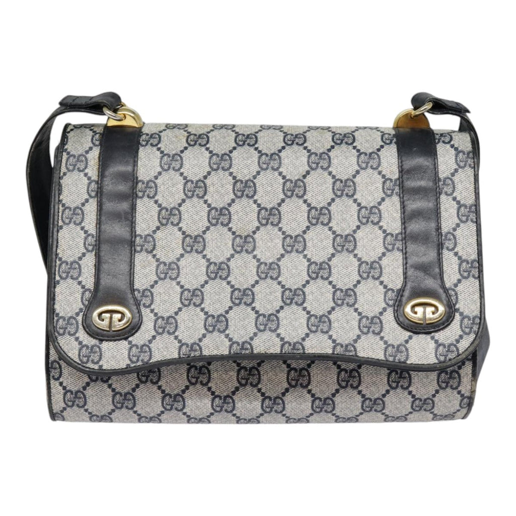 GUCCI GG Supreme Shoulder Bag PVC Navy Gold yk14604