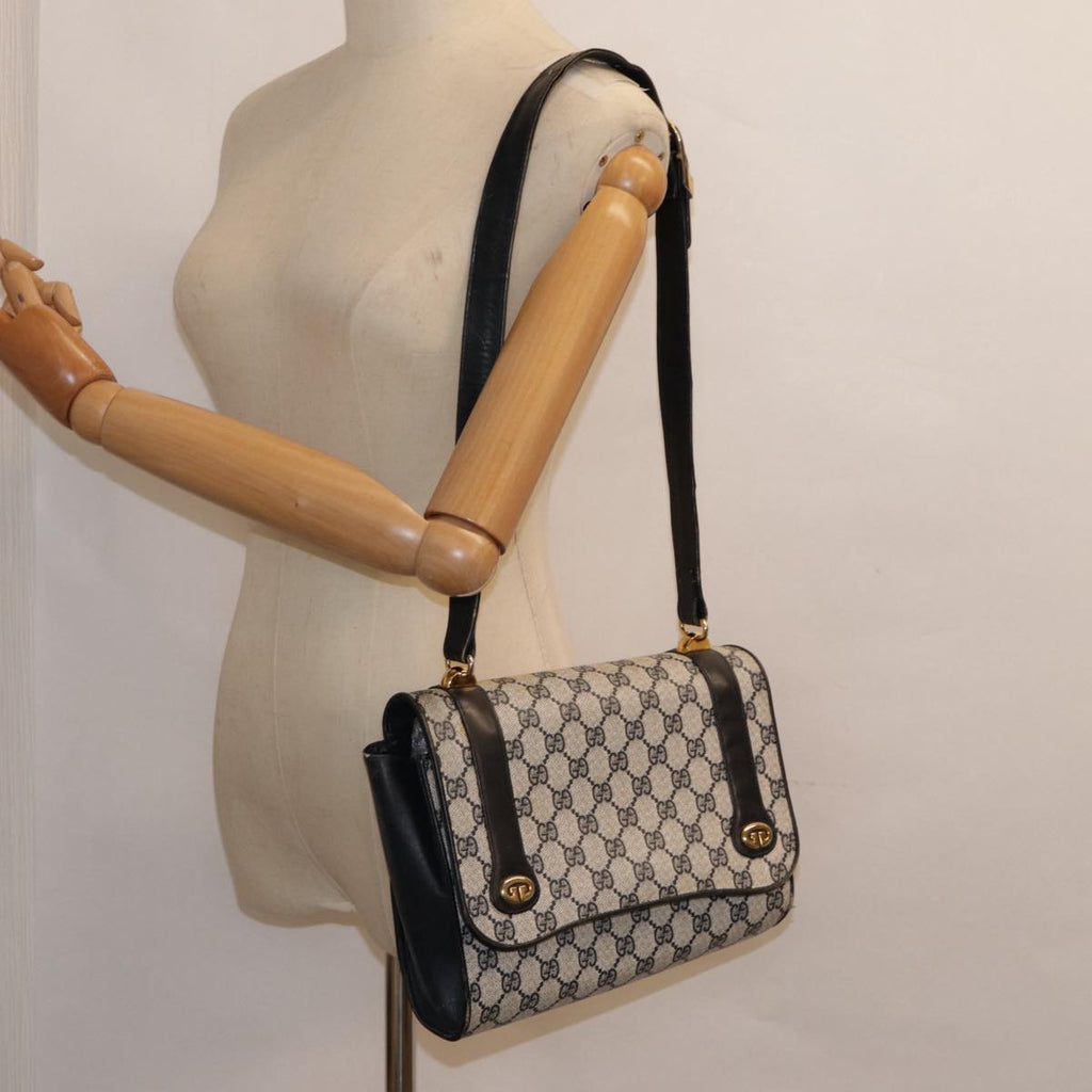 GUCCI GG Supreme Shoulder Bag PVC Navy Gold yk14604